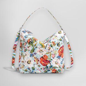Vera Bradley Oversize Hobo Crossbody Bag Sea Air Floral Quilted Purse Tote NWT